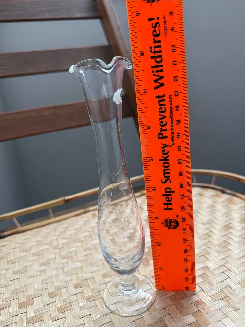 Clear Glass Pedestal Bud Vase with Ruffled Rim | Made in China | Cottage Farmhou